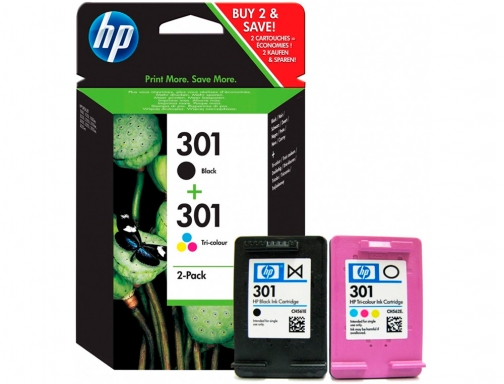 Ink jet HP 301 pack con tinta negra y tinta tricolor 1000 N9J72AE, imagen 2 mini