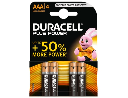 Pila Duracell alcalina plus AAa blister con 4 unidades 942796, imagen 2 mini