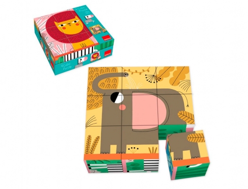 Puzle Goula cubos de carton animales selva 6 escenas diferentes 9 piezas 53469, imagen 5 mini