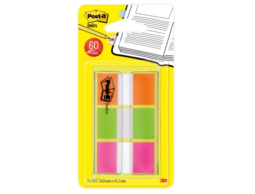 Banderitas separadoras Post-it index 680 naranja lima y rosa dispensador funda 3x20 680-OLP-EU, imagen 2 mini