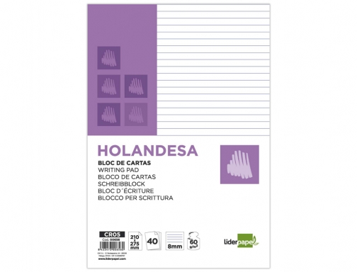 Bloc de cartas Liderpapel rayado horizontal holandesa 40 hojas 60g m2 00656, imagen 2 mini