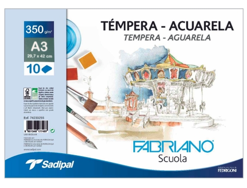 Bloc dibujo acuarela sadipal Fabriano espiral Din A3 10 hojas 350 g F74233256, imagen 2 mini