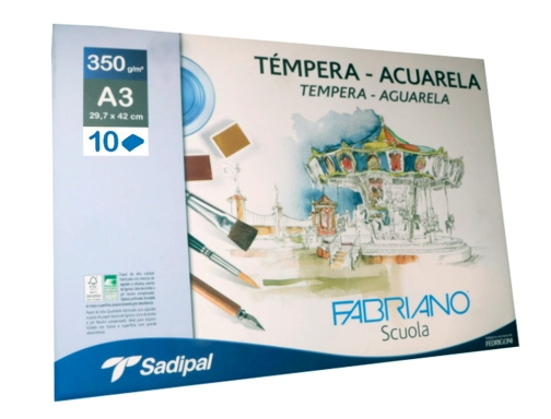 Bloc dibujo acuarela sadipal Fabriano espiral Din A3 10 hojas 350 g F74233256, imagen 3 mini