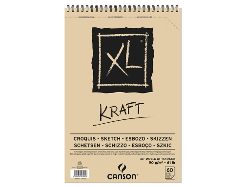 Bloc dibujo esbozo Canson XL kraft Din A3 kraft rayado beige espiral C400039142, imagen 2 mini