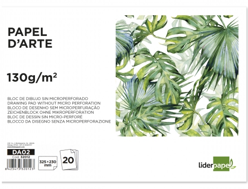 Bloc dibujo Liderpapel artistico encolado 230x325mm 20 hojas 130g m2 sin recuadro 32012, imagen 2 mini