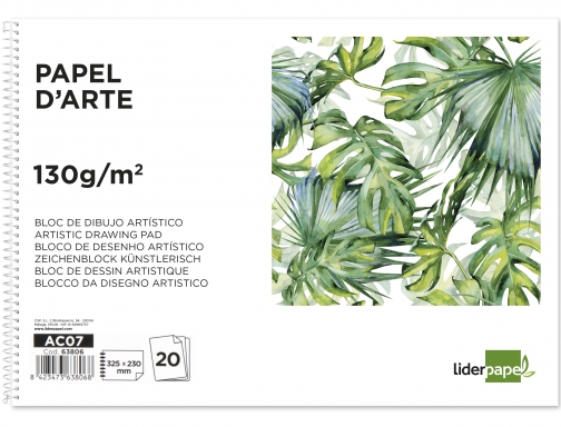 Bloc dibujo Liderpapel artistico espiral 230x325mm 20 hojas 130g m2 sin recuadro 63806, imagen 2 mini