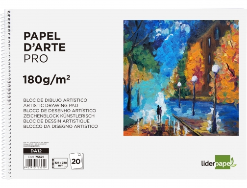 Bloc dibujo Liderpapel artistico espiral 230x325mm 20 hojas 180g m2 sin recuadro 75625, imagen 2 mini
