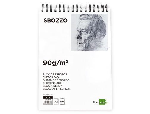 Bloc dibujo Liderpapel esbozos espiral A3 297x420mm 100 hojas 90gr m2 sin 50338, imagen 2 mini