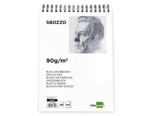 Bloc dibujo Liderpapel esbozos espiral A5 148x210 mm 100 hojas 90gr m2 77159, imagen 2 mini