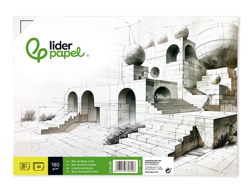 Bloc dibujo Liderpapel lineal encolado 230x325mm 20 hojas 180 gr m2 con 75629, imagen 4 mini