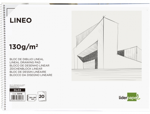 Bloc dibujo Liderpapel lineal espiral 230x325mm 20 hojas 130gr m2 con recuadro 32016, imagen 2 mini