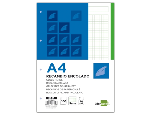 Bloc encolado Liderpapel cuadro 5mm verde A4 natural 100 hojas 70 g 32384, imagen 2 mini