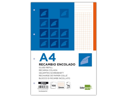 Bloc encolado Liderpapel cuadro 5mm naranja A4 natural 100 hojas 70 g 32385, imagen 2 mini