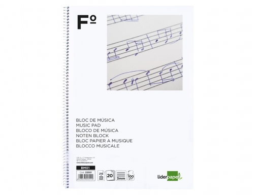 Bloc musica Liderpapel pentagrama 3mm folio 20 hojas 100g m2 22551, imagen 2 mini