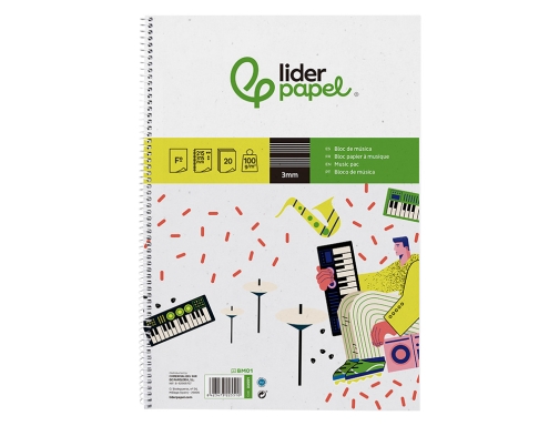 Bloc musica Liderpapel pentagrama 3mm folio 20 hojas 100g m2 22551, imagen 3 mini