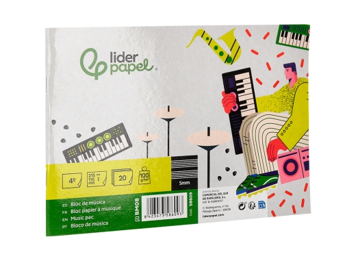 Bloc musica Liderpapel pentagrama 5mm cuarto 20 hojas 100g m2 grapado 58609, imagen 5 mini