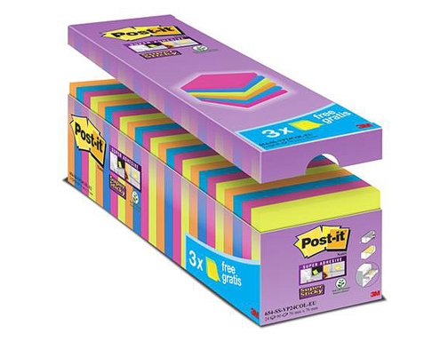 Bloc de notas adhesiva quita y pon Post-it super sticky 76x76 mm 70005251569 , surtidos, imagen 2 mini