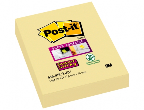 Bloc de notas adhesivas quita y pon Post-it super sticky 51x78 mm 70005251627 , amarillo, imagen 2 mini