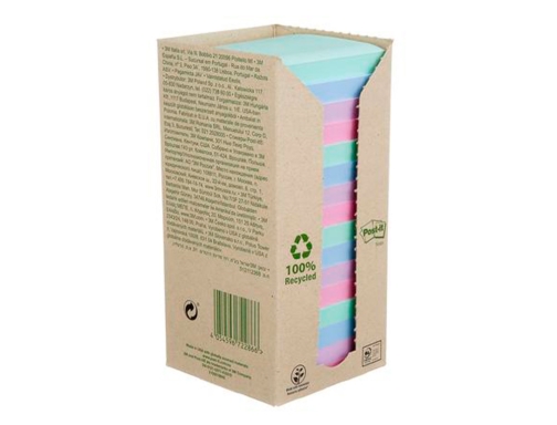 Bloc de notas adhesivas quita y pon Post-it 76x76 mm 100% reciclado 7100259226 , surtidos, imagen 4 mini