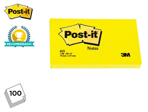 Bloc de notas adhesivas quita y pon Post-it 76x127 mm con 100 7100290165 FT500072861 , amarillo, imagen 3 mini