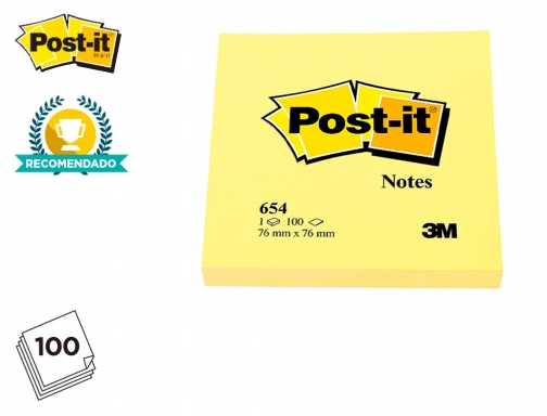 Bloc de Notas adhesivas Post it 654 amarillo 76x76mm  FT500072937 , 100 hojas, imagen 3 mini