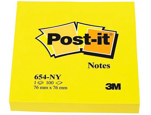Bloc de notas adhesivas quita y pon Post-it 76x76 mm amarillo neon FT510010174 (654-N AMARILLO), imagen 2 mini