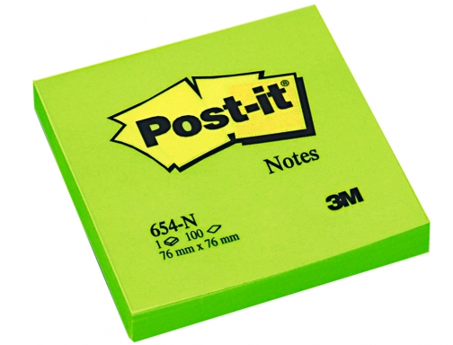 Bloc de notas adhesivas quita y pon Post-it 76x76 mm verde neon FT510010182 (654-N VERDE), imagen 2 mini