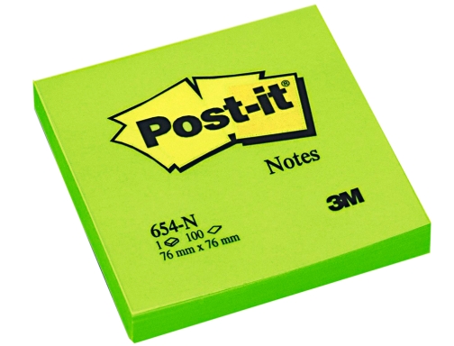 Bloc de notas adhesivas quita y pon Post-it 76x76 mm verde neon FT510010182 (654-N VERDE), imagen 2 mini