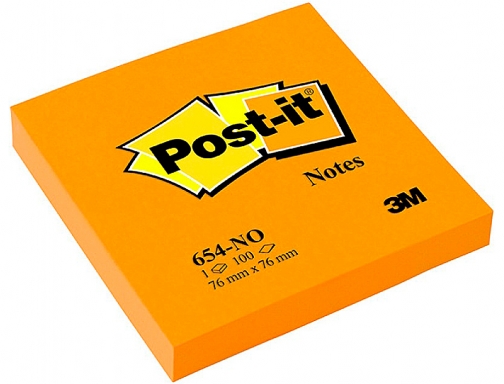 Bloc de notas adhesivas quita y pon Post-it 76x76 mm naranja neon FT510061946 (654-N NARANJA), imagen 2 mini
