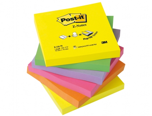 Pack 6 tacos de notas Post-it 76x76 mm Z-notes Ultra intenso (R330-NR) 600 hjs, imagen 2 mini