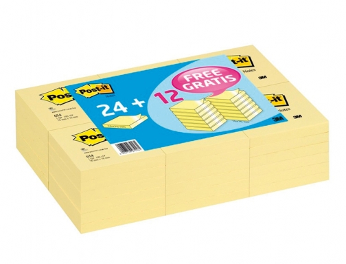 Bloc de notas adhesivas quita y pon Post-it 76x76 mm pack promocional FT510280249 , amarillo, imagen 2 mini