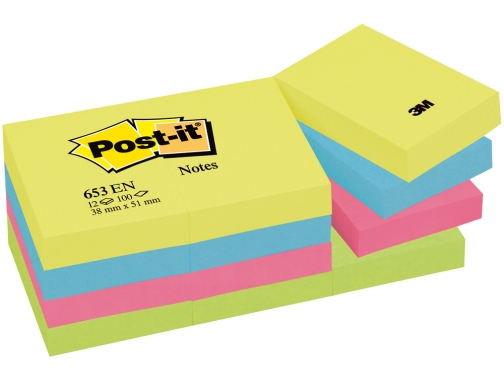 Bloc de notas adhesivas quita y pon Post-it 38x51 mm neon pack FT510283532 (653-TFEN) , surtidos, imagen 2 mini