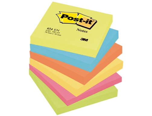 Bloc de notas adhesivas quita y pon Post-it 76x76 mm neon pack 7100296019 , surtidos, imagen 2 mini