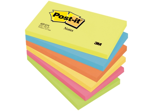 Bloc de notas adhesivas quita y pon Post-it 76x127 mm neon pack FT510283557 (L655-N) , surtidos, imagen 2 mini