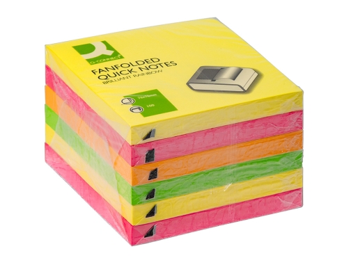 Bloc de notas adhesivas quita y pon Q-connect 76x76 mm colores neon KF11402 , fluorescentes, imagen 2 mini