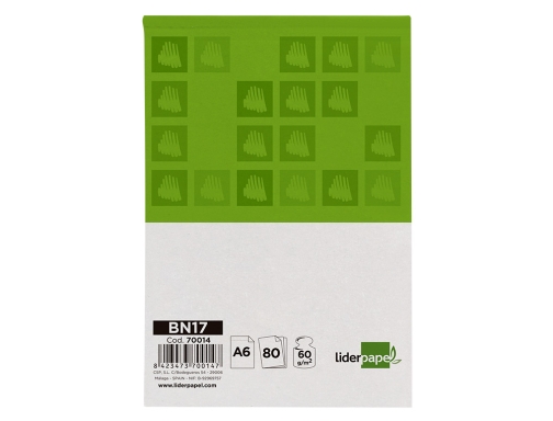 Bloc notas Liderpapel cuadro 4 mm A6 80 hojas 60 g m2 70014, imagen 5 mini