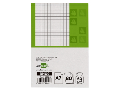 Bloc notas Liderpapel cuadro 4mm A7 80 hojas 60g m2 perforado 02608, imagen 4 mini