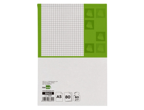 Bloc notas Liderpapel cuadro 4mm A5 80 hojas 60g m2 perforado 03321, imagen 4 mini