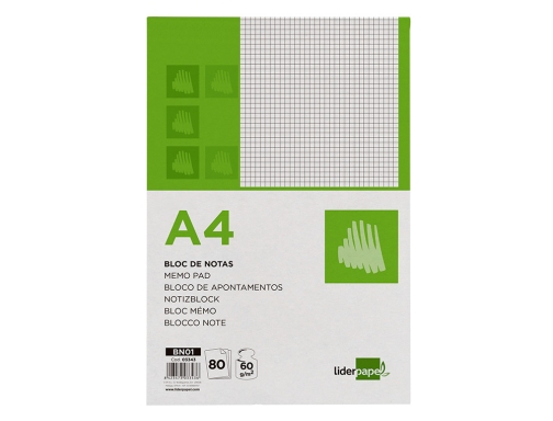 Bloc notas Liderpapel cuadro 4mm A4 80 hojas 60g m2 perforado 03343, imagen 3 mini