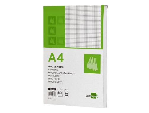 Bloc notas Liderpapel cuadro 4mm A4 80 hojas 60g m2 perforado 03343, imagen 5 mini