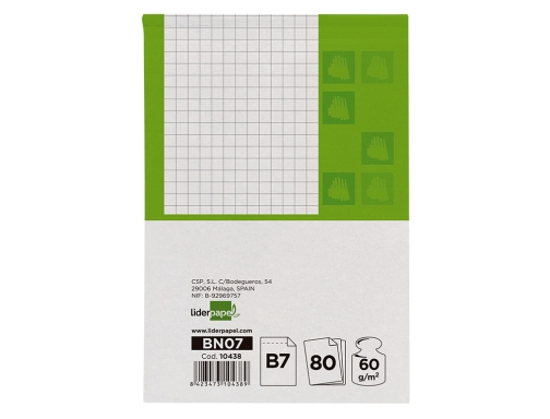 Bloc notas Liderpapel cuadro 4mm b7 80 hojas 60g m2 perforado 10438, imagen 4 mini