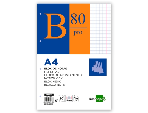 Bloc notas Liderpapel cuadro 5mm A4 80 hojas 60g m2 encolado 32457, imagen 2 mini