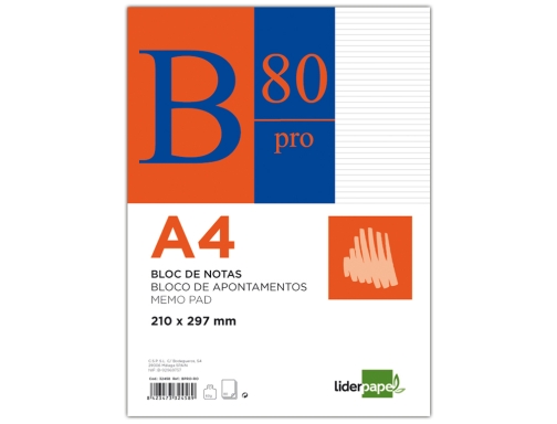 Bloc notas Liderpapel horizontal A4 80 hojas 60g m2 encolado 32458, imagen 2 mini