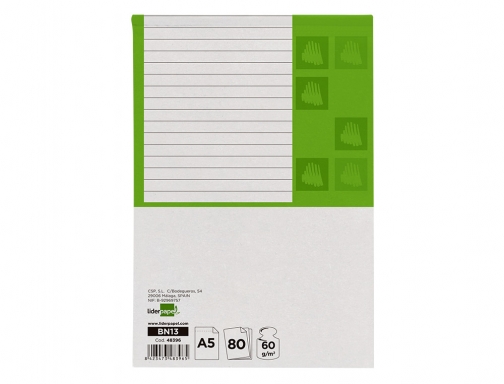 Bloc notas Liderpapel horizontal A5 80 hojas 60g m2 perforado 48396, imagen 4 mini