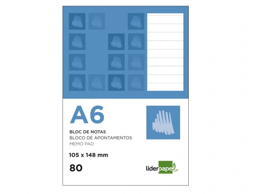 Bloc notas Liderpapel horizontal A6 80 hojas 60g m2 perforado 48395, imagen 2 mini