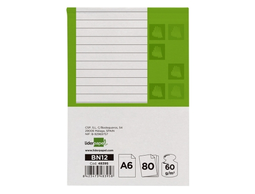 Bloc notas Liderpapel horizontal A6 80 hojas 60g m2 perforado 48395, imagen 4 mini