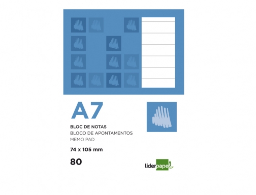 Bloc notas Liderpapel horizontal A7 80 hojas 60g m2 perforado 48394, imagen 2 mini