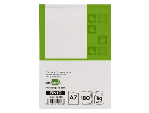 Bloc notas Liderpapel liso A7 80 hojas 60g m2 perforado 10436, imagen 4 mini