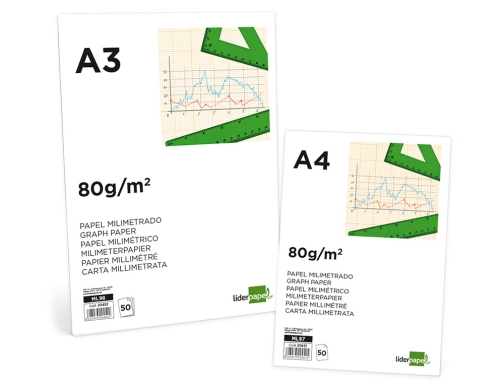 Bloc papel milimetrado Liderpapel encolado 210x297 mm 50 hojas 80g m2 20451, imagen 4 mini