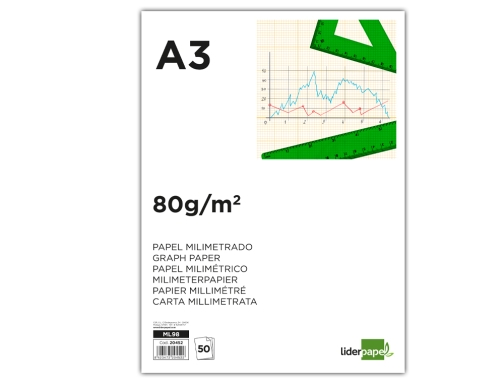 Bloc papel milimetrado Liderpapel encolado 297x420 mm 50 hojas 80g m2 20452, imagen 2 mini